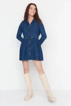 Trendyol Collection Kleid - Blau - Basic Damen Kleider 287439902