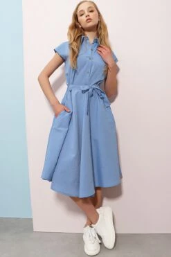 Trend Alaçatı Stili Kleid - Blau - Blusenkleid Damen Kleider 273778055