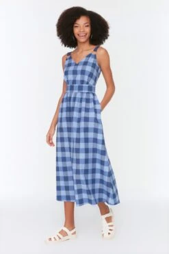 Trendyol Collection Kleid - Blau - Skater Damen Kleider 189350959