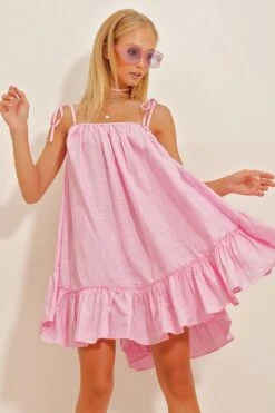 Trend Alaçatı Stili Kleid - Rosa - A-Linie Damen Kleider 745783034