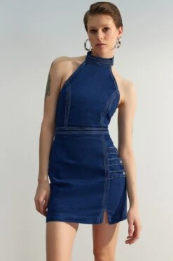 Trendyol Collection Kleid - Blau - Schulterfrei