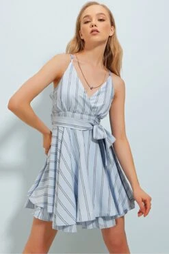 Trend Alaçatı Stili Kleid - Blau - Skater Damen Kleider 286980867